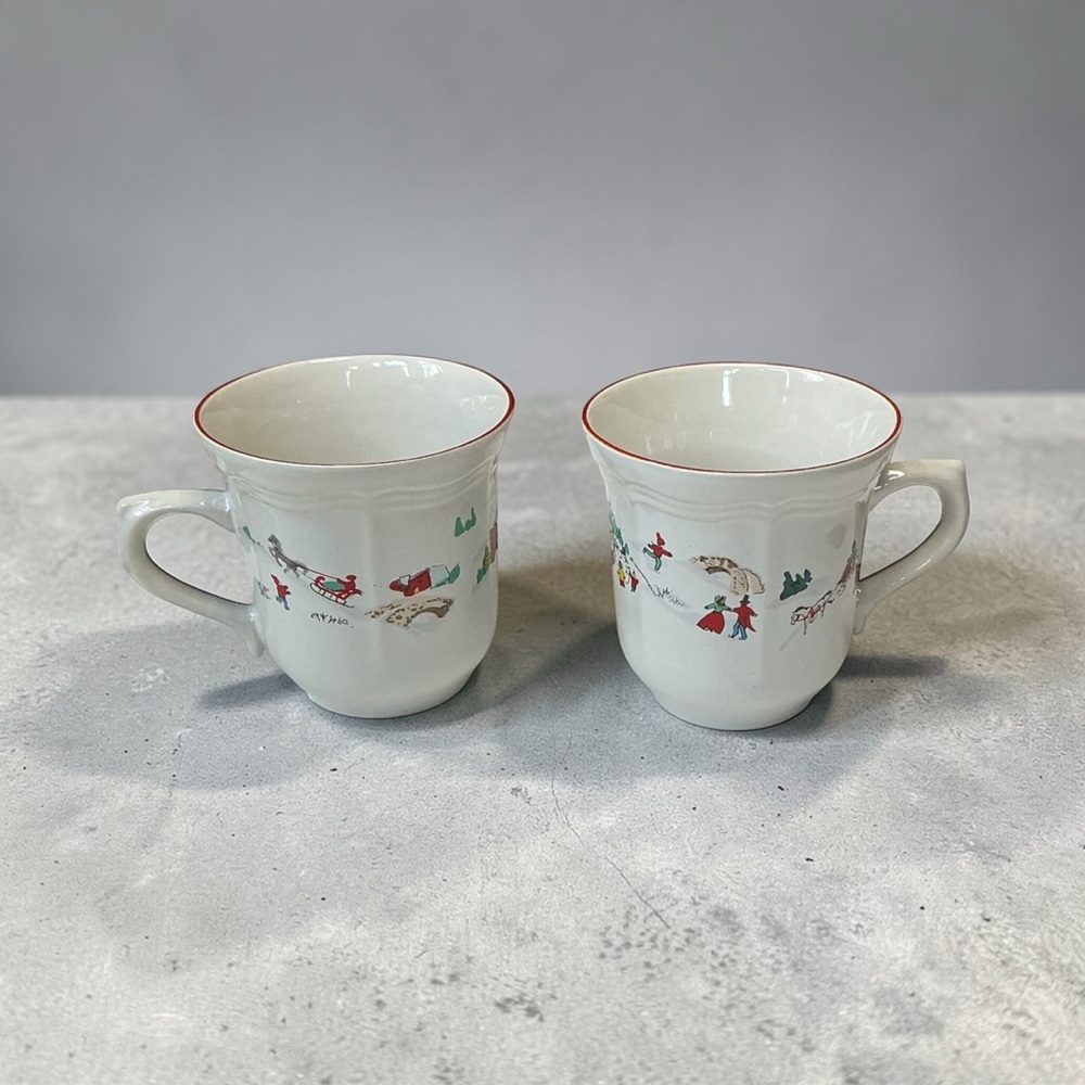 Farberware White Christmas 1995 Mugs Set Of 2 Katherine Embury Holiday Cups